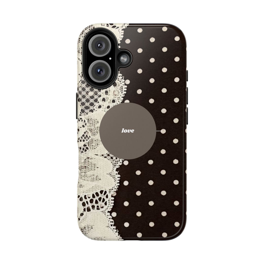 Vintage Lace Polka Dot Tough Phone Case — "love" Accent