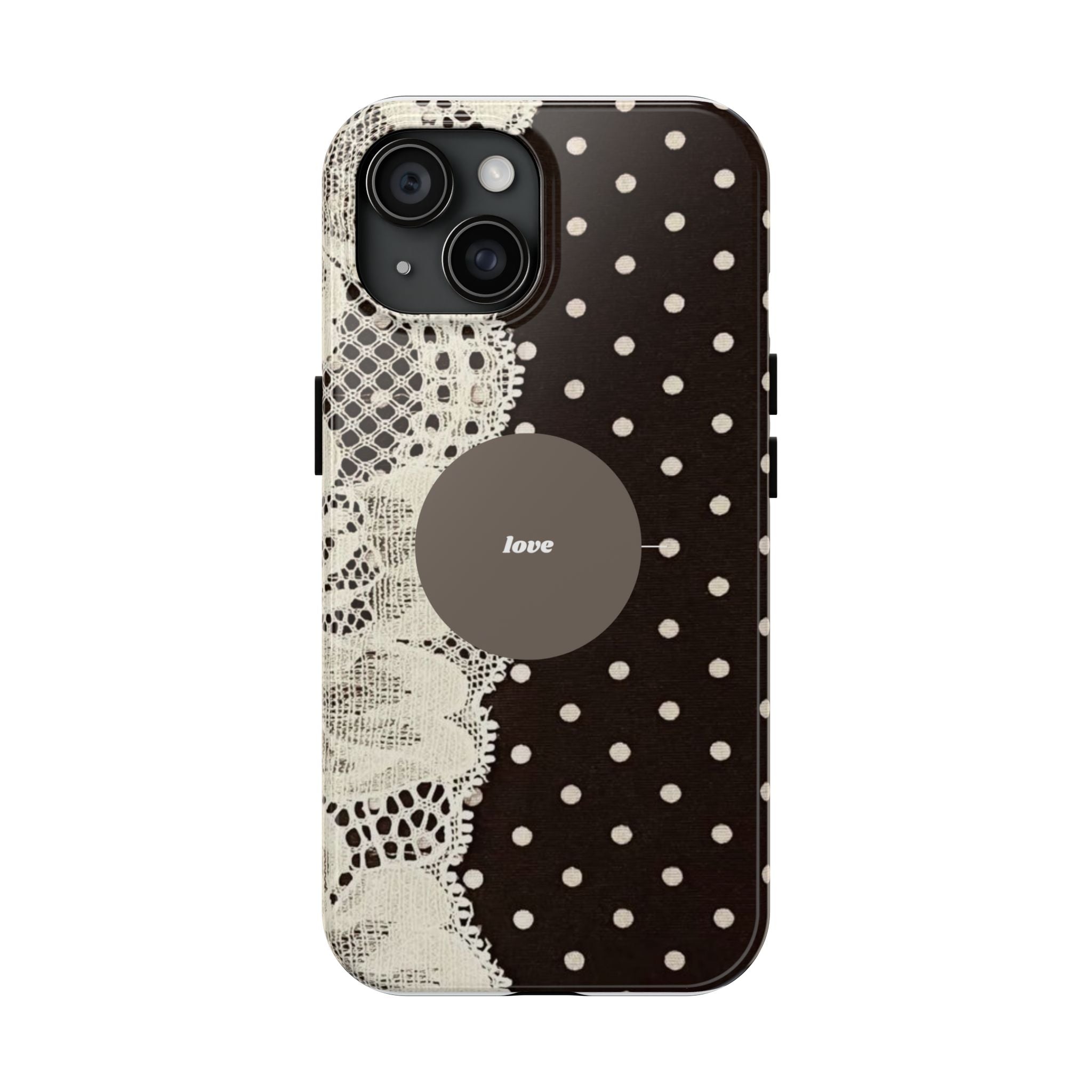 Vintage Lace Polka Dot Tough Phone Case — "love" Accent
