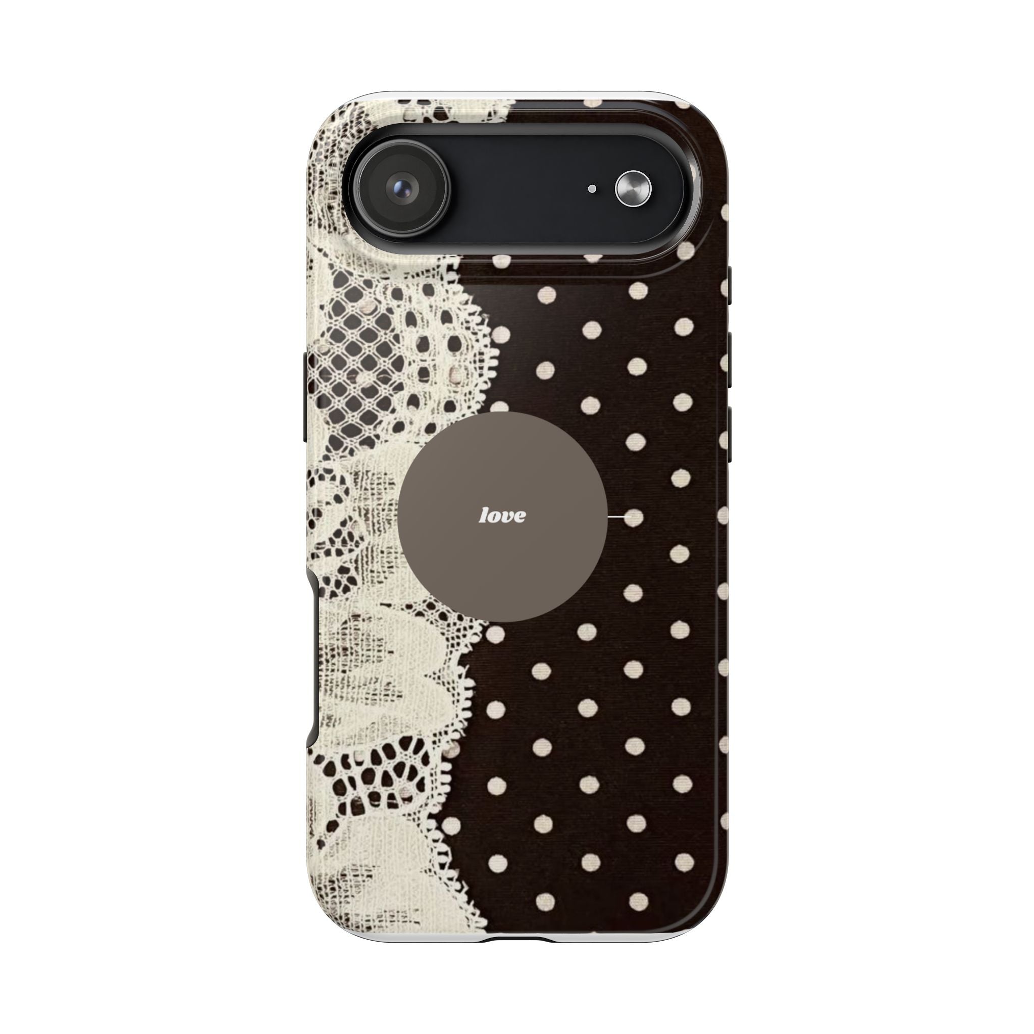 Vintage Lace Polka Dot Tough Phone Case — "love" Accent