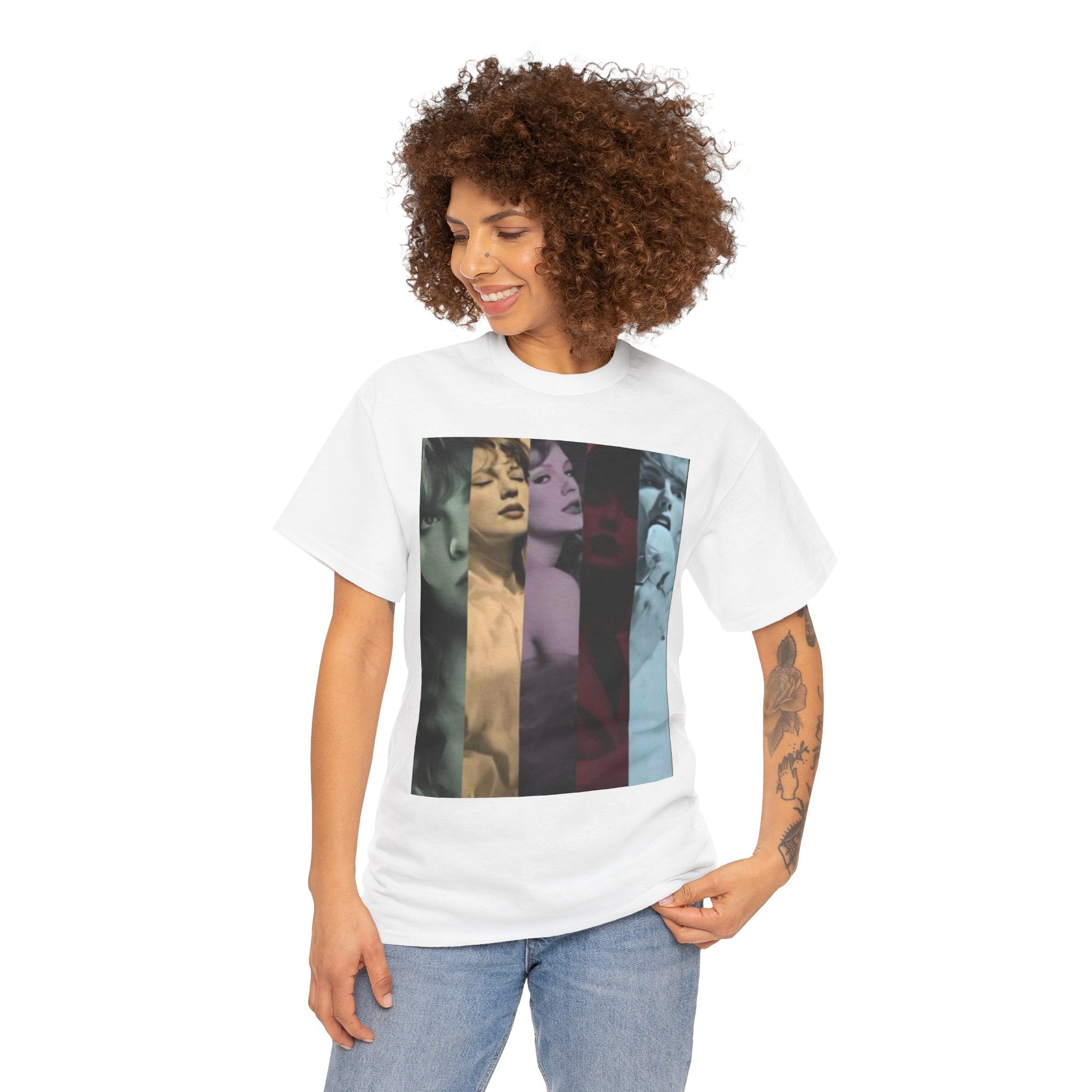Retro Film Portraits Tee — Vintage Color-Strip Pop star T-Shirt