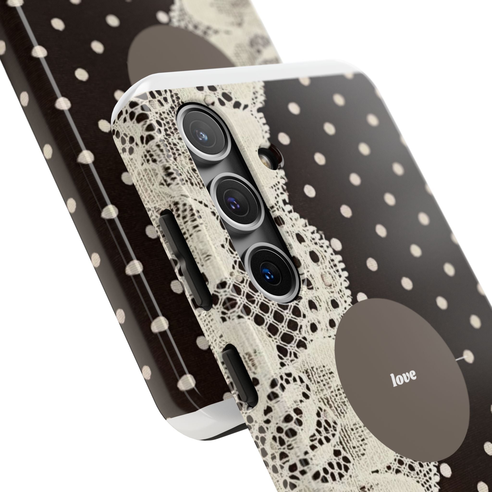 Vintage Lace Polka Dot Tough Phone Case — "love" Accent