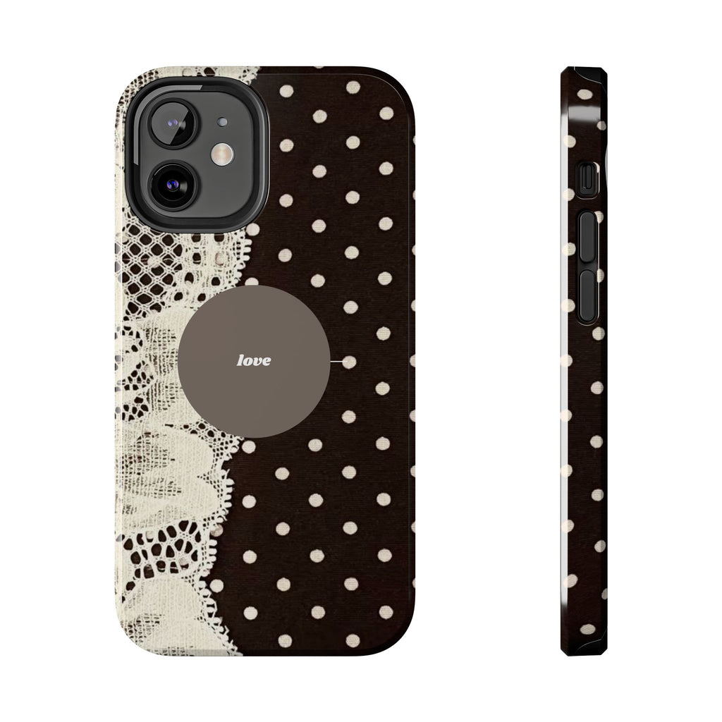 Vintage Lace Polka Dot Tough Phone Case — "love" Accent