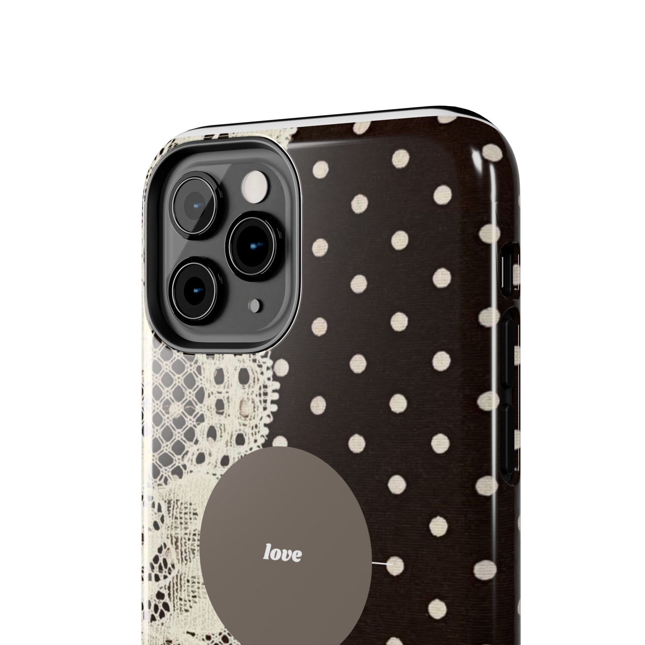 Vintage Lace Polka Dot Tough Phone Case — "love" Accent