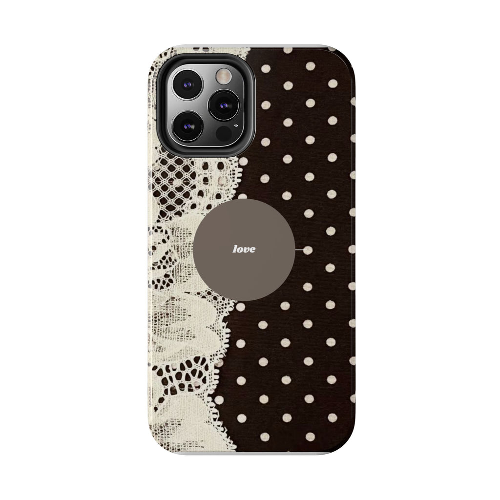 Vintage Lace Polka Dot Tough Phone Case — "love" Accent