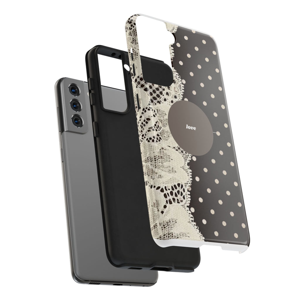 Vintage Lace Polka Dot Tough Phone Case — "love" Accent