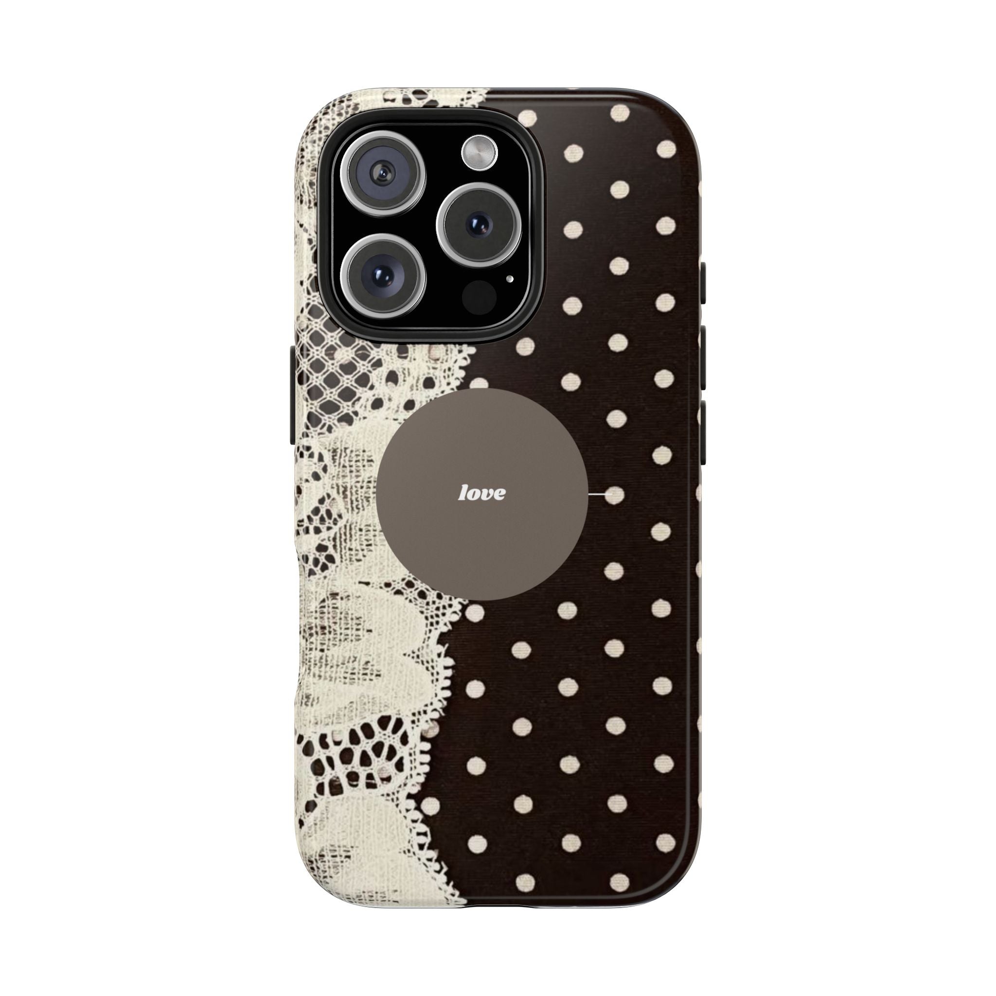 Vintage Lace Polka Dot Tough Phone Case — "love" Accent
