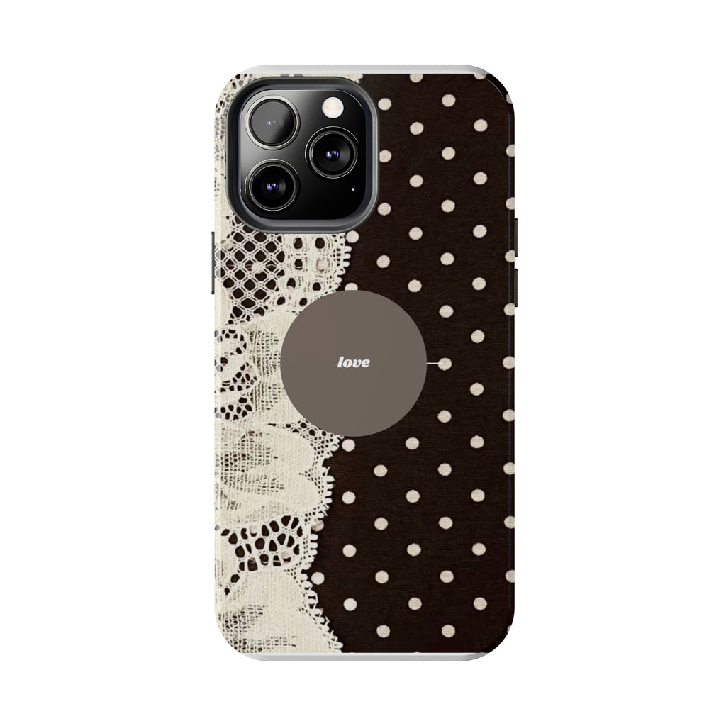 Vintage Lace Polka Dot Tough Phone Case — "love" Accent