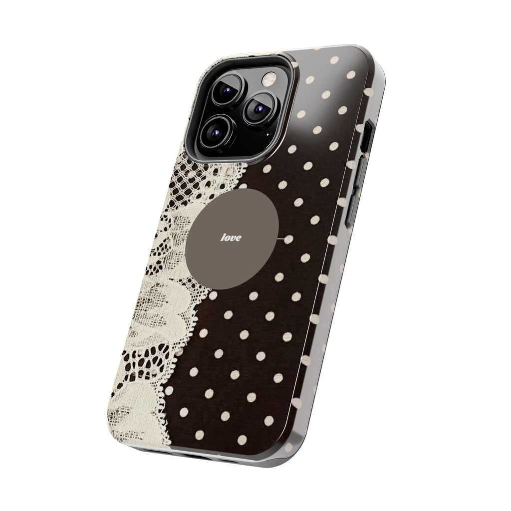 Vintage Lace Polka Dot Tough Phone Case — "love" Accent