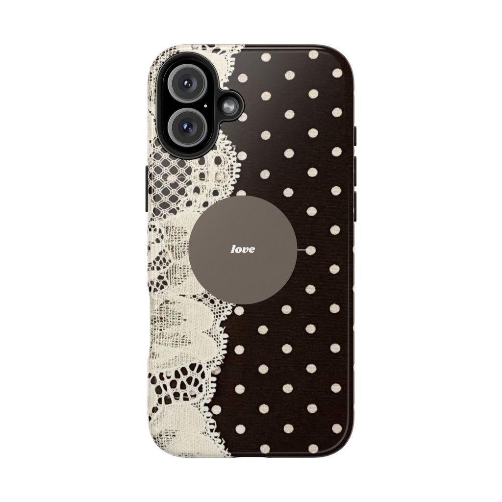 Vintage Lace Polka Dot Tough Phone Case — "love" Accent