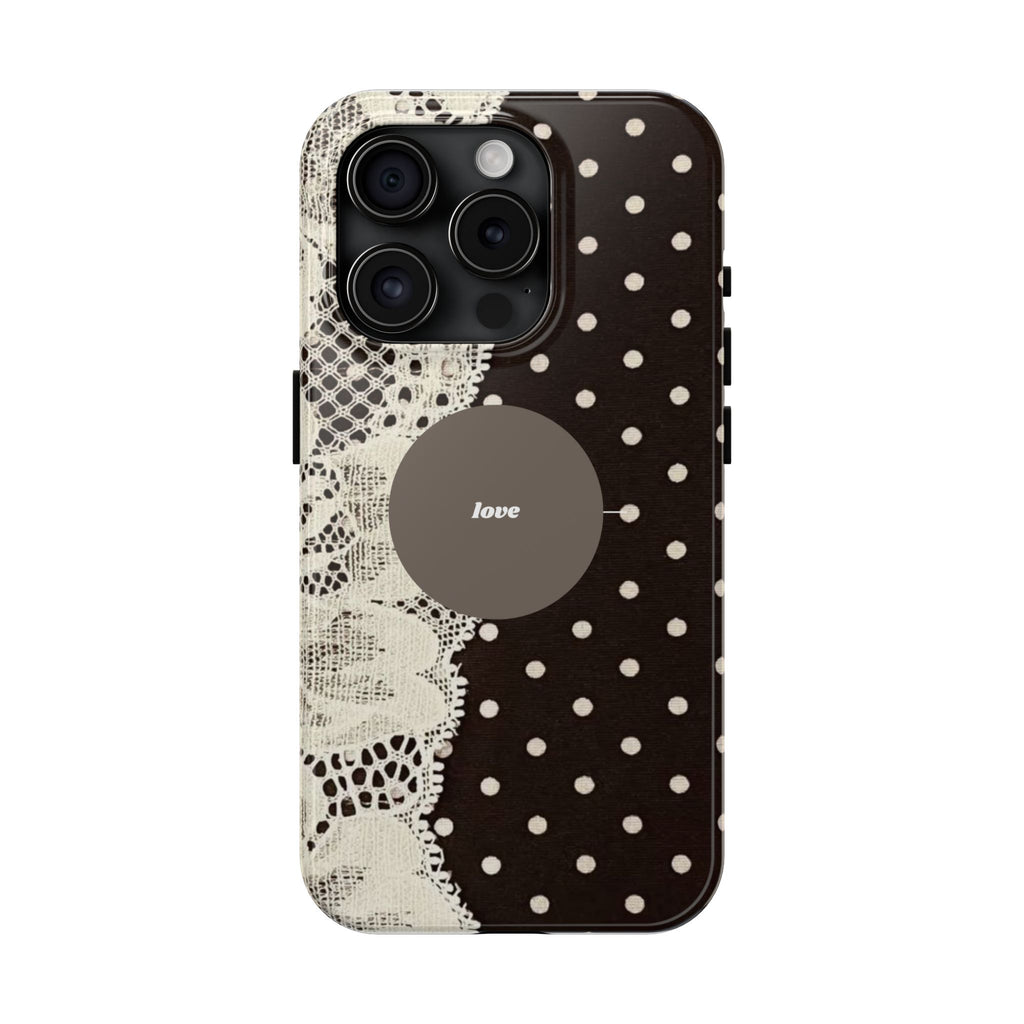 Vintage Lace Polka Dot Tough Phone Case — "love" Accent