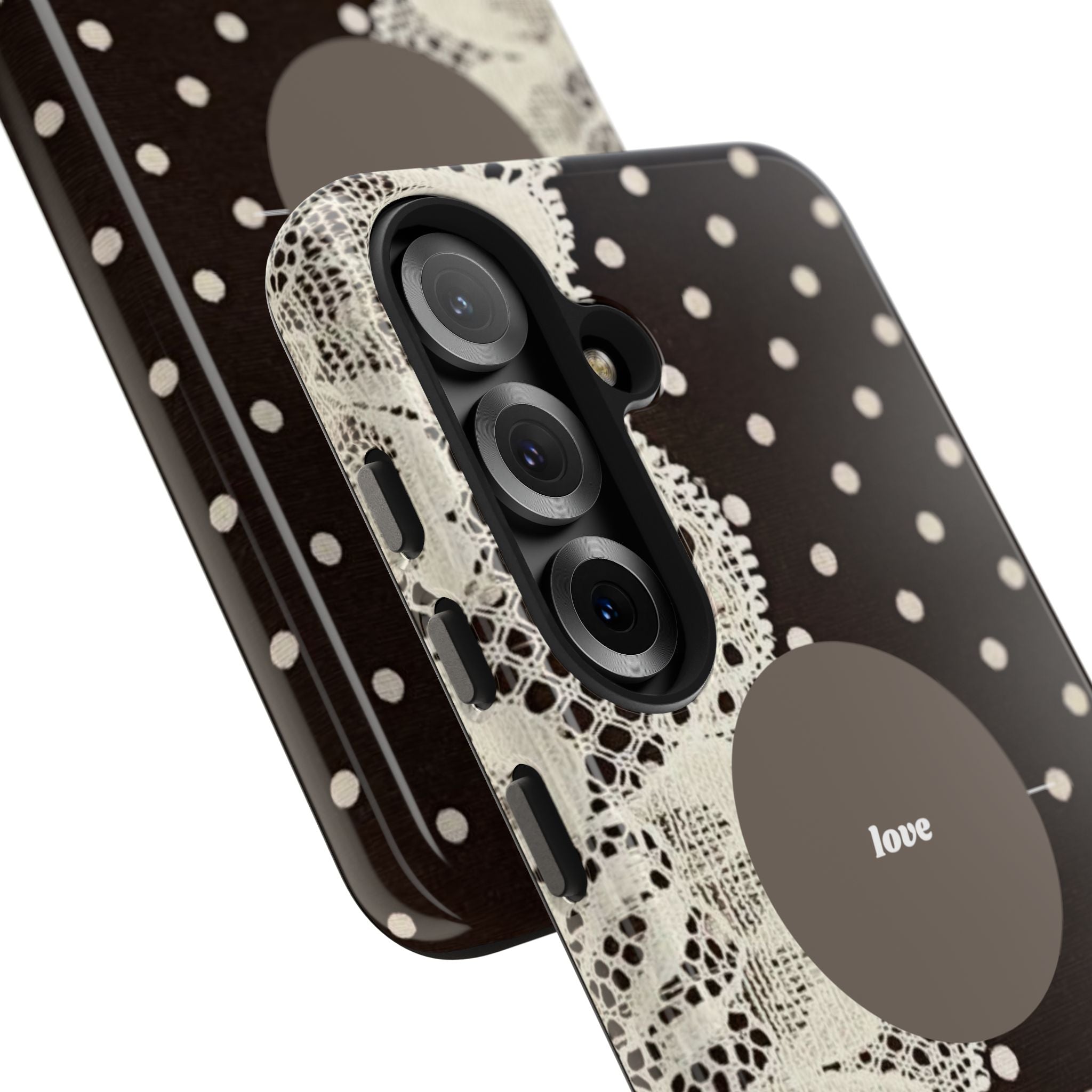 Vintage Lace Polka Dot Tough Phone Case — "love" Accent