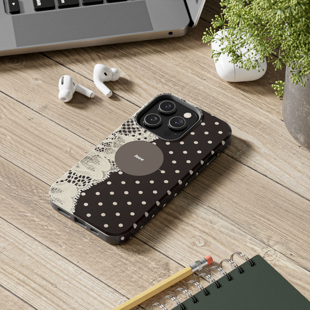 Vintage Lace Polka Dot Tough Phone Case — "love" Accent