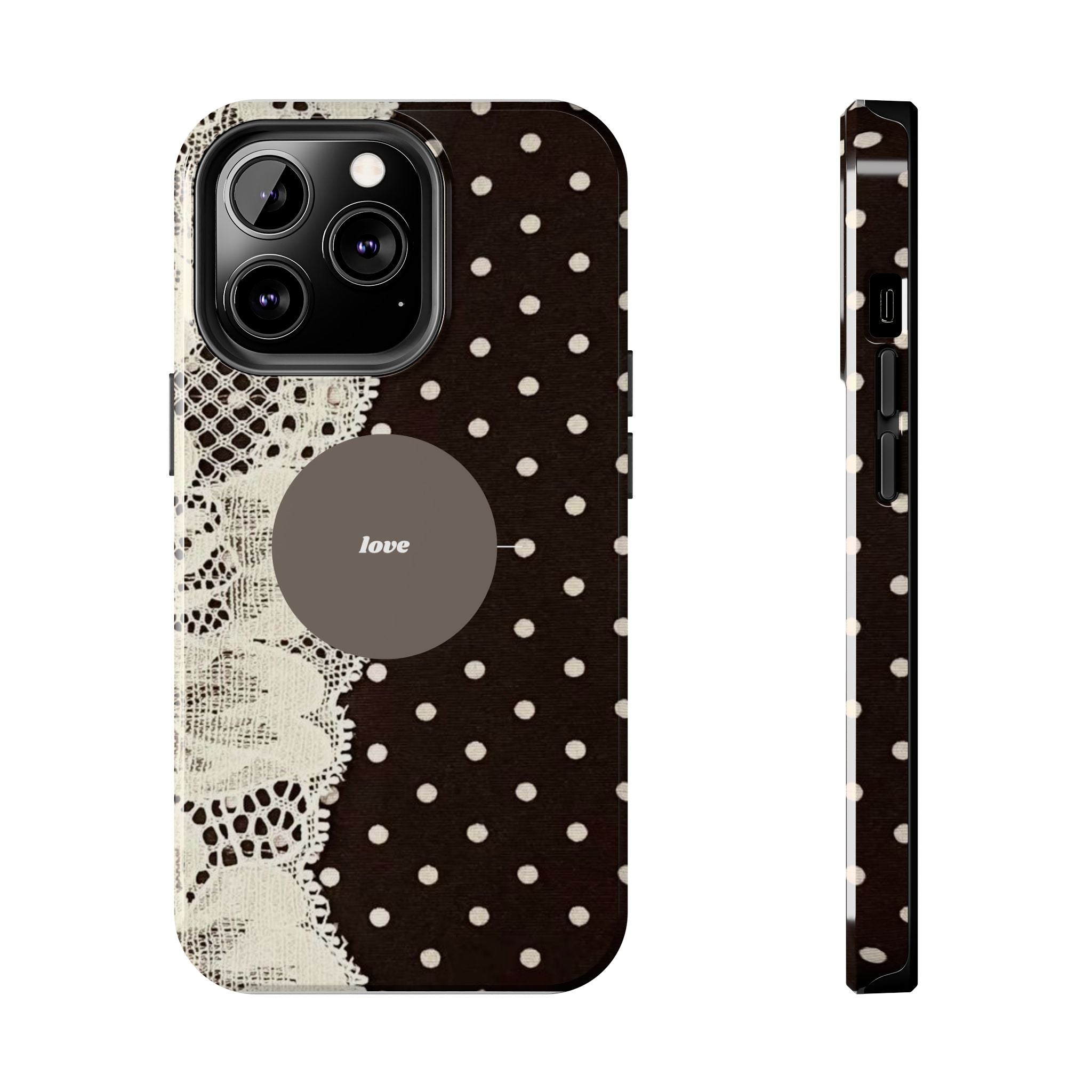 Vintage Lace Polka Dot Tough Phone Case — "love" Accent
