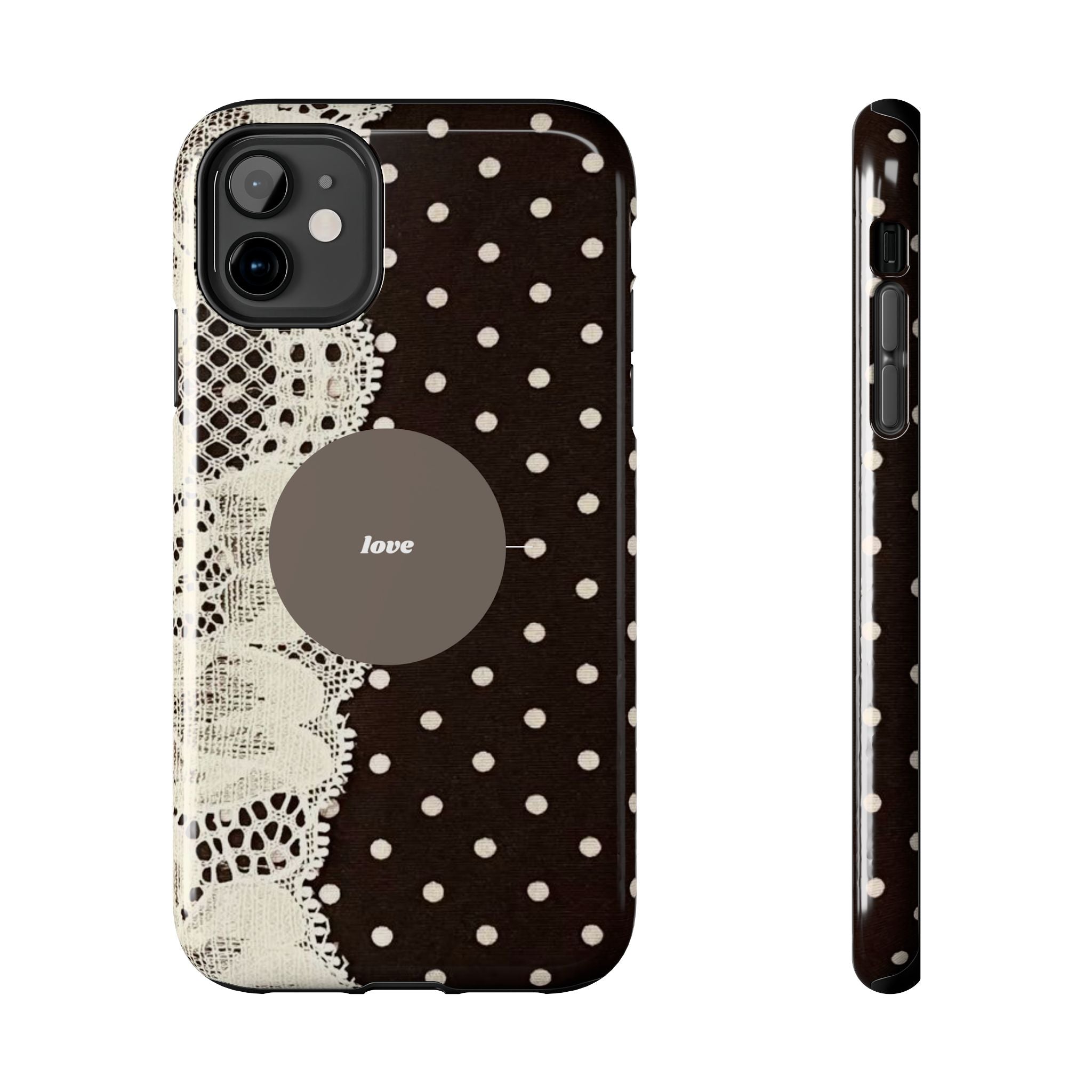 Vintage Lace Polka Dot Tough Phone Case — "love" Accent