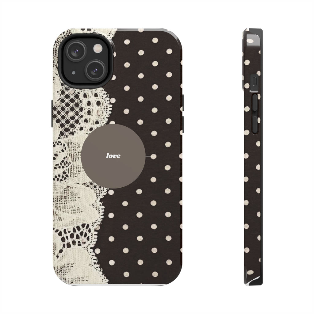 Vintage Lace Polka Dot Tough Phone Case — "love" Accent