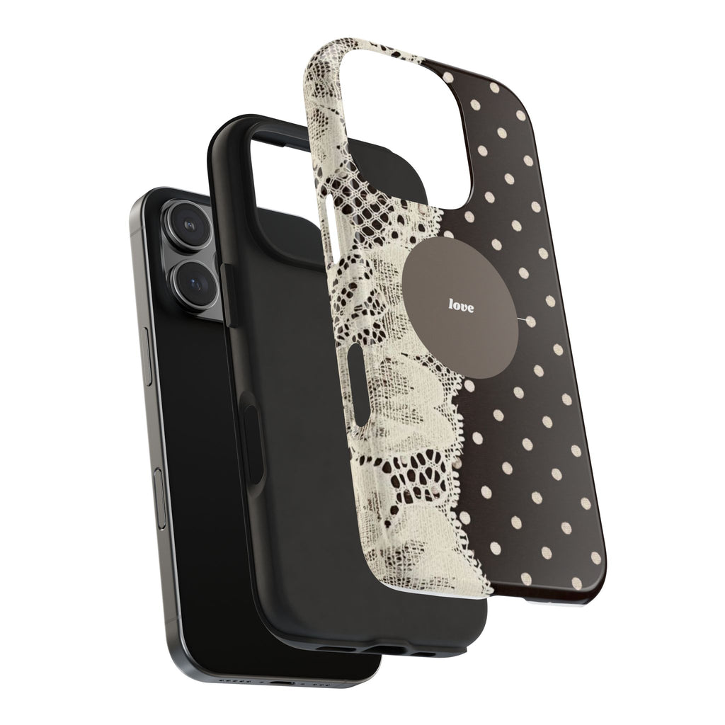 Vintage Lace Polka Dot Tough Phone Case — "love" Accent