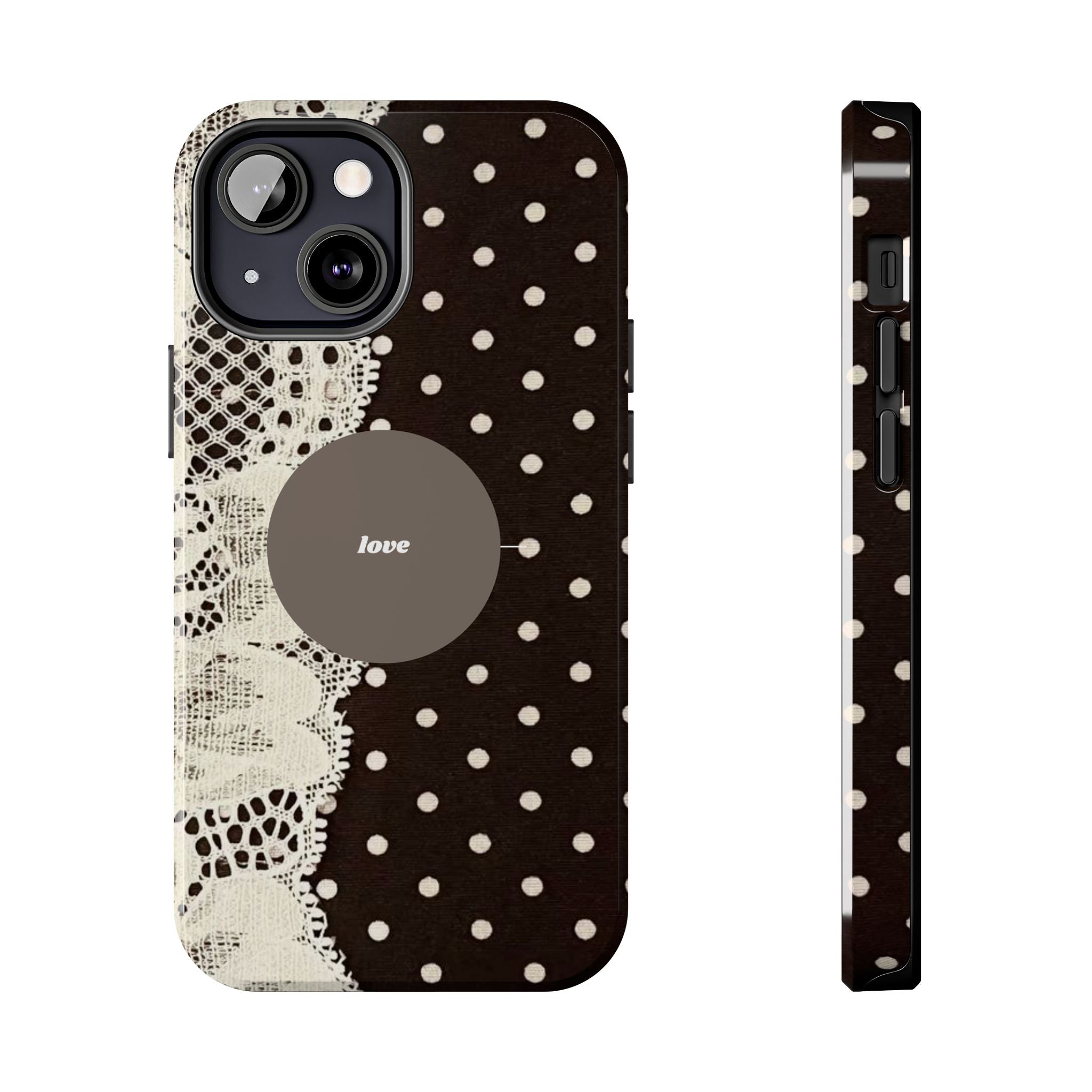 Vintage Lace Polka Dot Tough Phone Case — "love" Accent