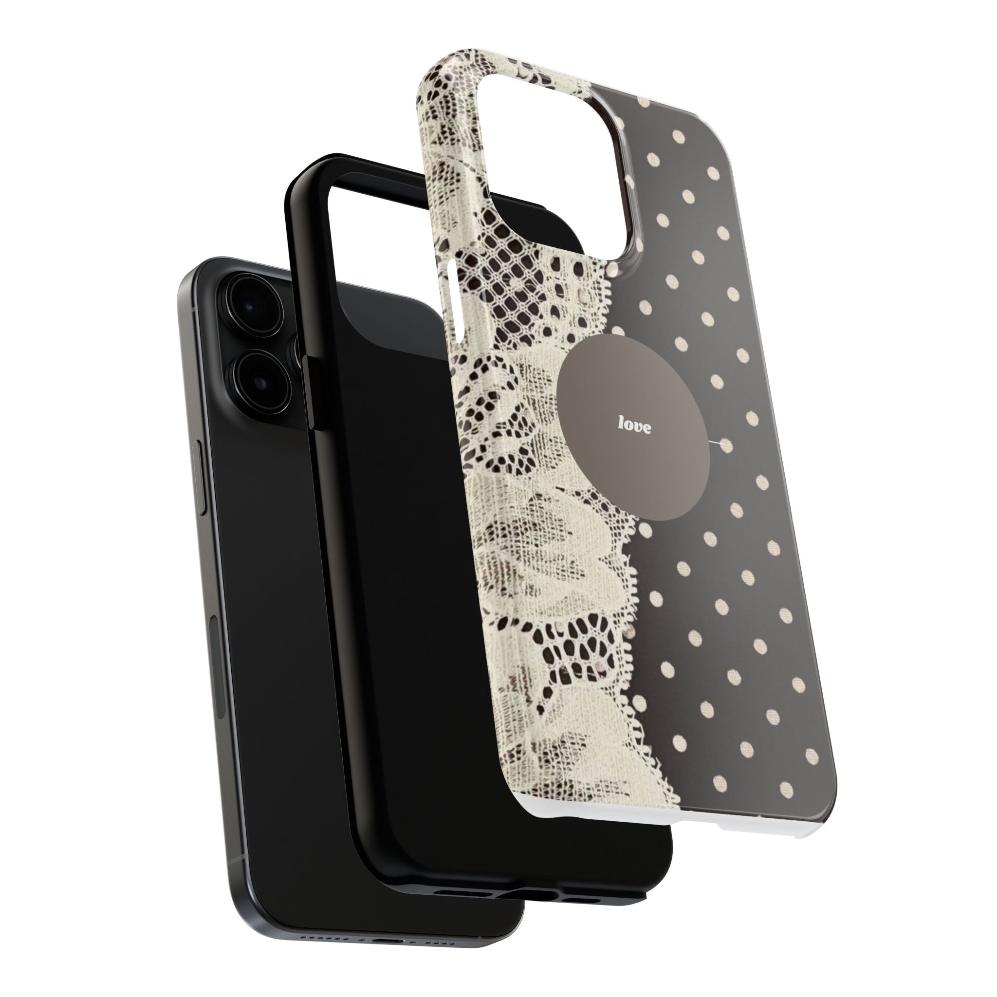 Vintage Lace Polka Dot Tough Phone Case — "love" Accent