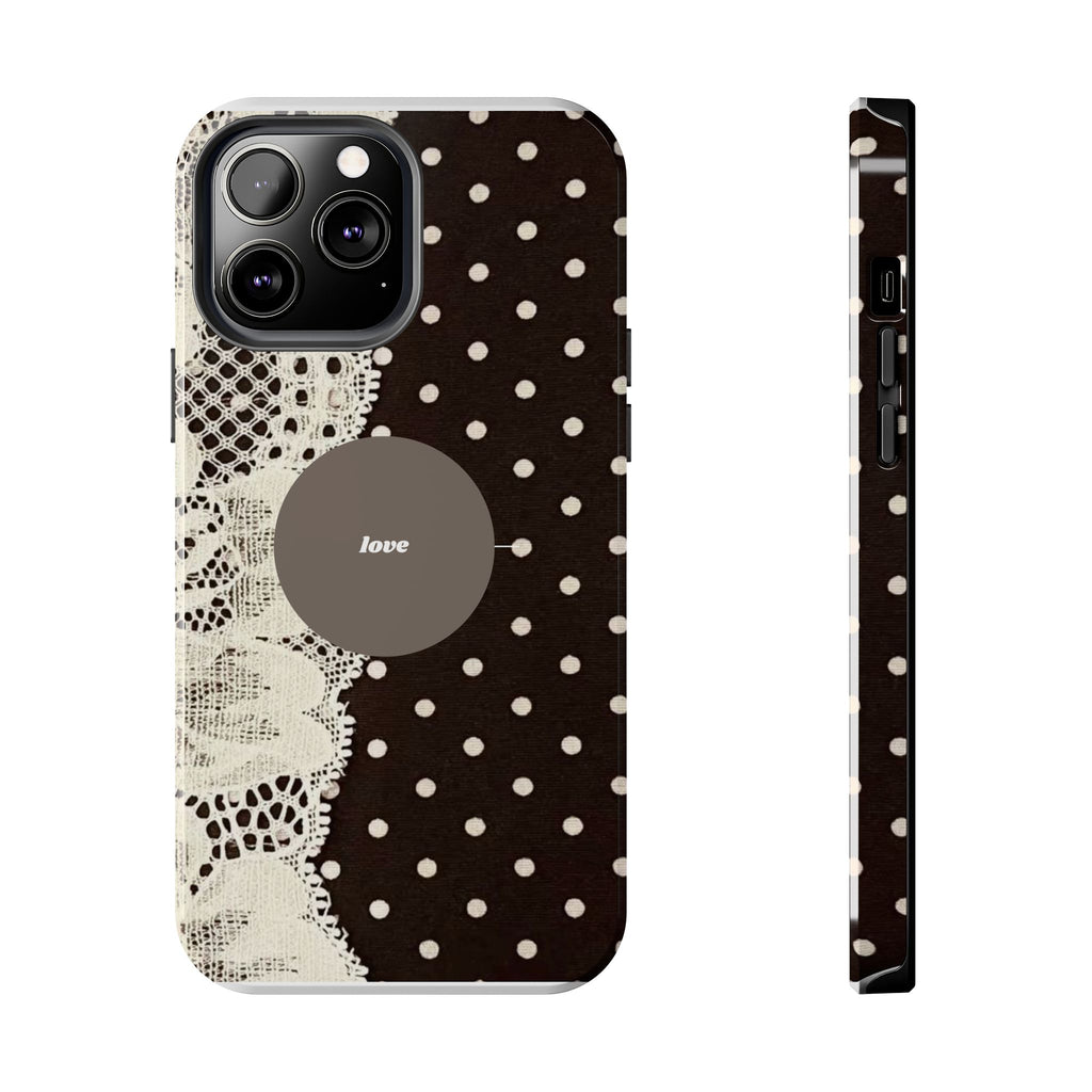 Vintage Lace Polka Dot Tough Phone Case — "love" Accent