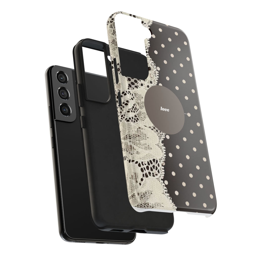 Vintage Lace Polka Dot Tough Phone Case — "love" Accent