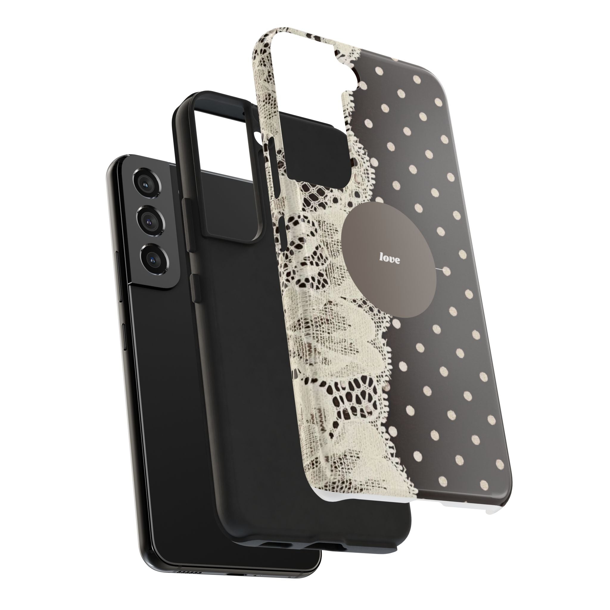 Vintage Lace Polka Dot Tough Phone Case — "love" Accent