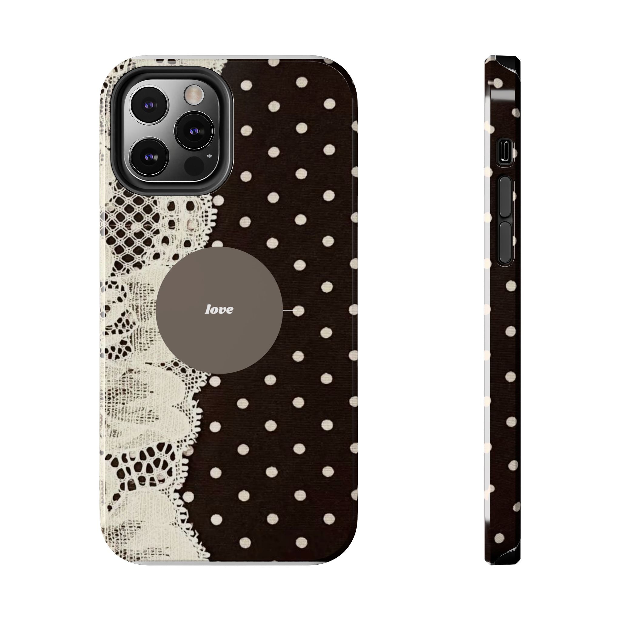 Vintage Lace Polka Dot Tough Phone Case — "love" Accent