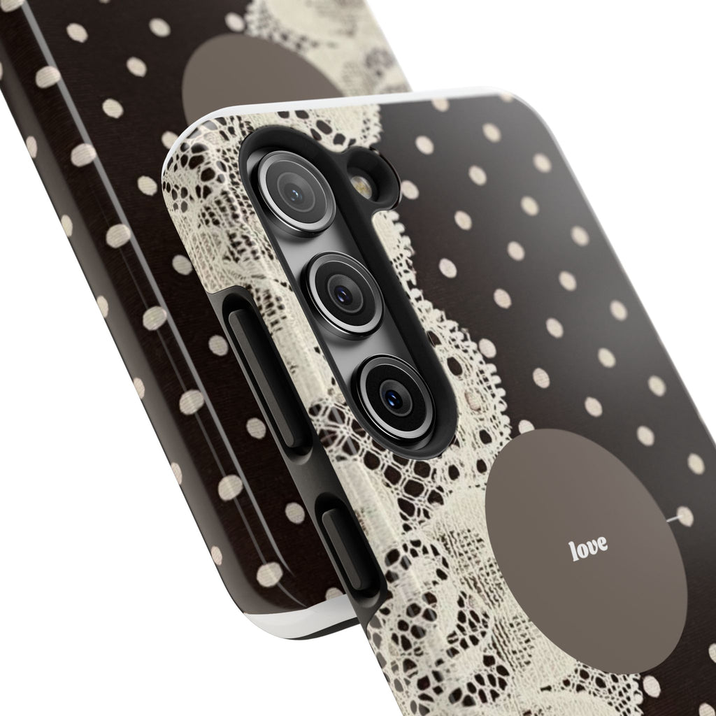 Vintage Lace Polka Dot Tough Phone Case — "love" Accent