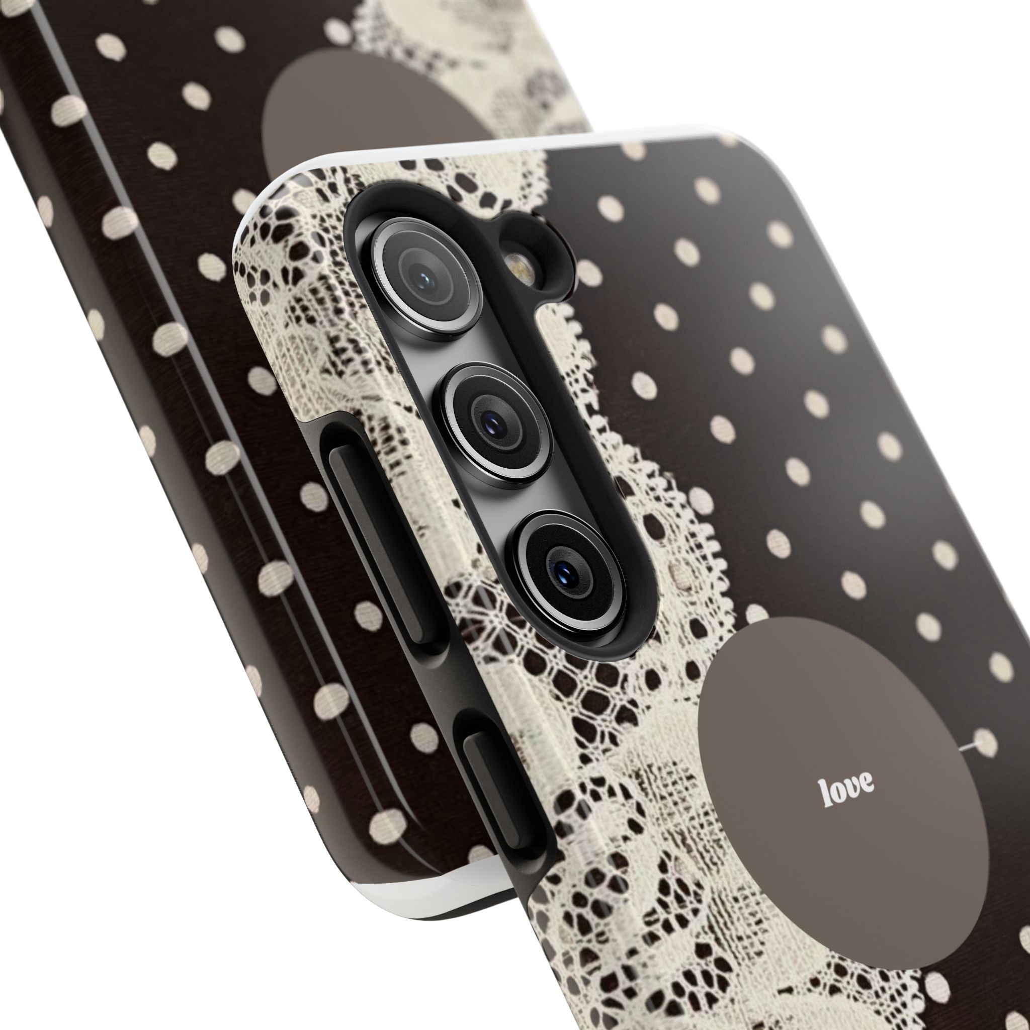 Vintage Lace Polka Dot Tough Phone Case — "love" Accent