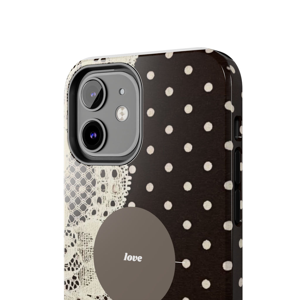 Vintage Lace Polka Dot Tough Phone Case — "love" Accent