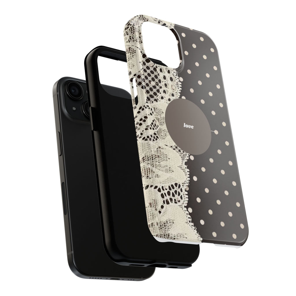 Vintage Lace Polka Dot Tough Phone Case — "love" Accent
